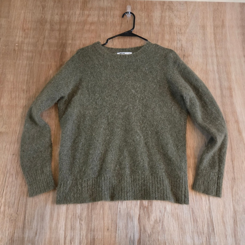 Pacas Baby Alpaca Wool Blend Crewneck Sweater Olive Green Large Long Sleeve Knit